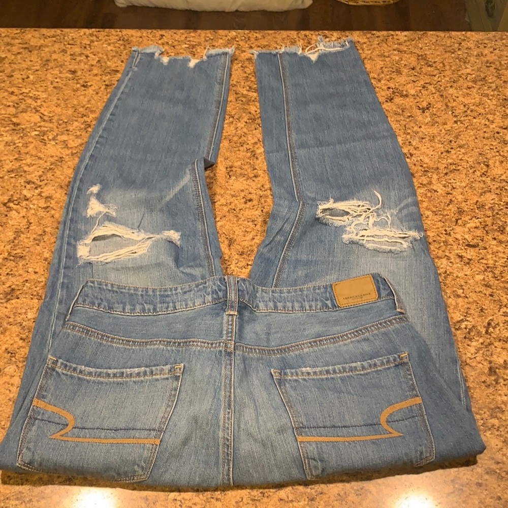 American Eagle Outfitters Blue Distressed Straight Leg Jeans